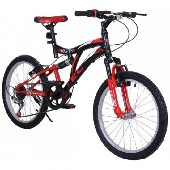 Tec Master 20 Jant Vitesli Çift Amortisör Çocuk Bisikleti Siyah-Kırmızı