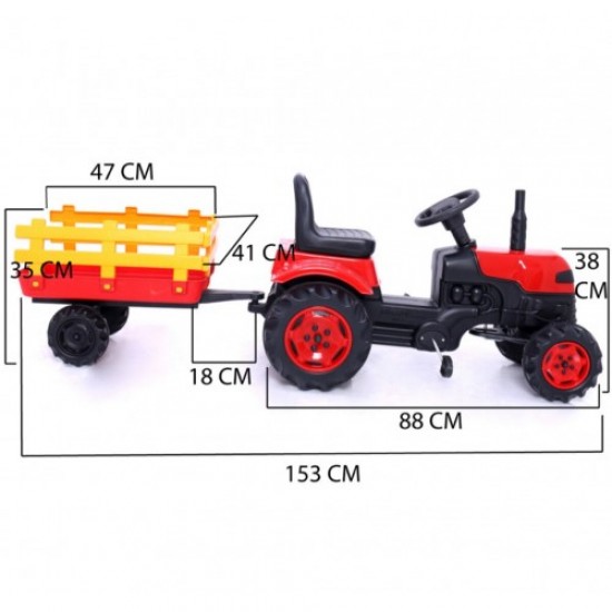 Römorklu & Pedallı Traktör Çocuk Traktörü Kırmızı