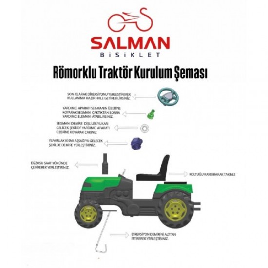 Römorklu & Pedallı Traktör Çocuk Traktörü Mavi