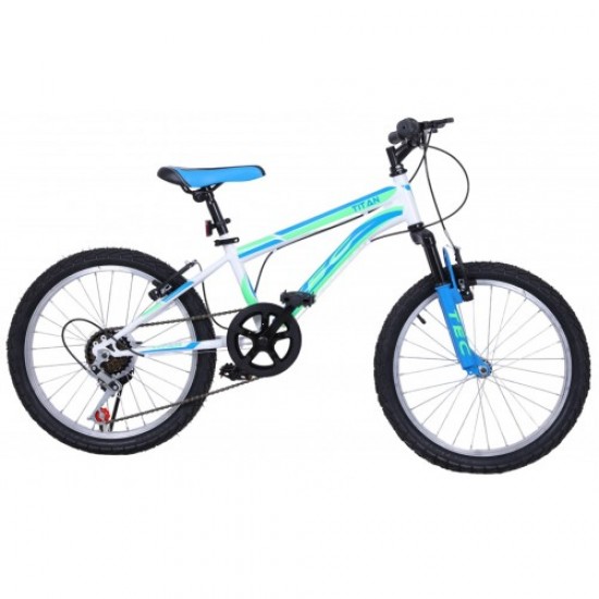 Tec Titan 20 Jant Ön Amortisörlü – Vitesli Bisiklet (6–9 Yaş) Beyaz-Mavi