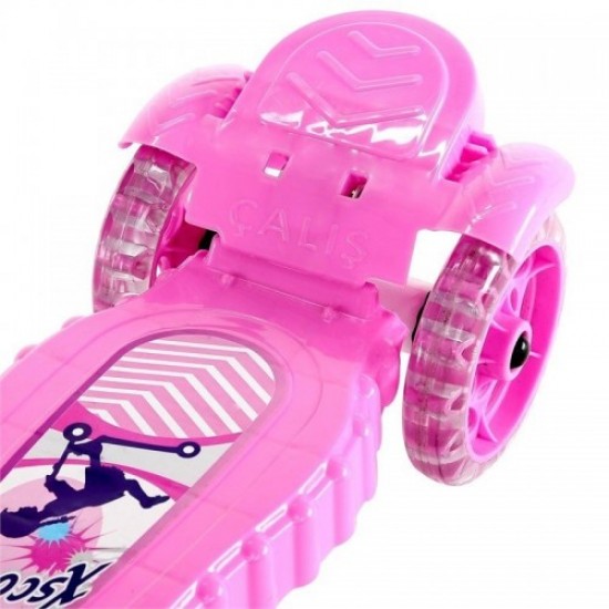 Xscooty Silikon Üç Tekerli Frenli Scooter Pembe